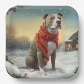 Assiettes En Carton Pitbull Chien dans Noël de neige (Recto)