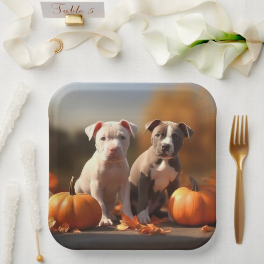 Assiettes En Carton Pitbull Chiot Automne Citrouille de plaisir (Mariage)