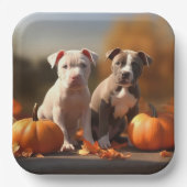 Assiettes En Carton Pitbull Chiot Automne Citrouille de plaisir (Recto)