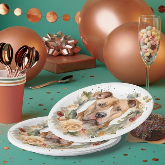 Assiettes En Carton Pitbull Christmas Wreath Festive Pup (Multi)
