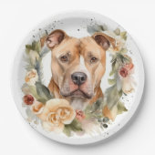 Assiettes En Carton Pitbull Christmas Wreath Festive Pup (Devant)