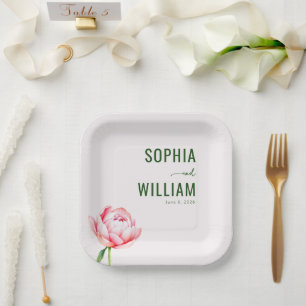 Assiettes En Carton Pivoine Florale Blanche Élégante