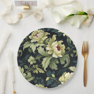 Assiettes En Carton Pivoine Florale Verte Moderne