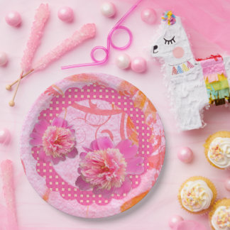 Assiettes En Carton Pivoines roses