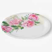 Assiettes en carton - Pivoines roses (Angle)