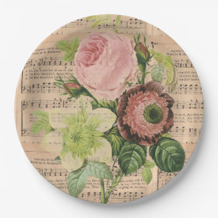 Assiettes En Carton Pivoines Vintage & Partition de Musique