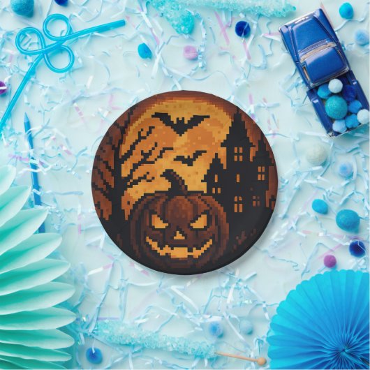 Assiettes En Carton Pixel art Halloween paper plates. (Fête)