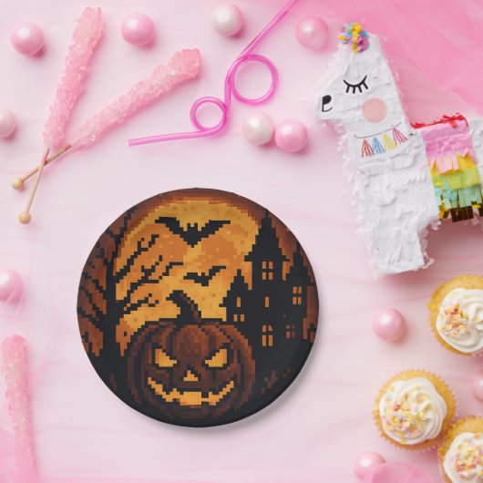 Assiettes En Carton Pixel art Halloween paper plates. (Fête)
