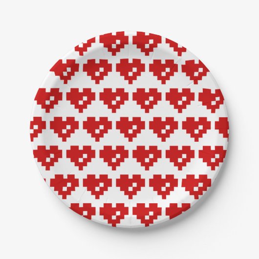 Assiettes En Carton Pixel Coeur 8 bits Amour (Devant)