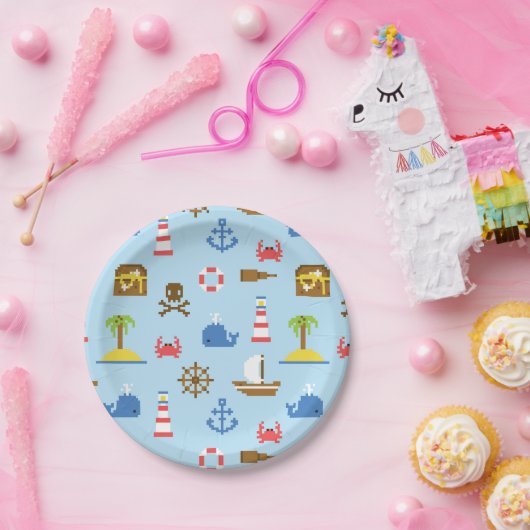 Assiettes En Carton Pixel Sea Art Motif (Fête)
