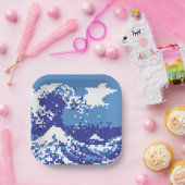 Assiettes En Carton Pixel Tsunami bleu 8 bits Pixel Art (Fête)