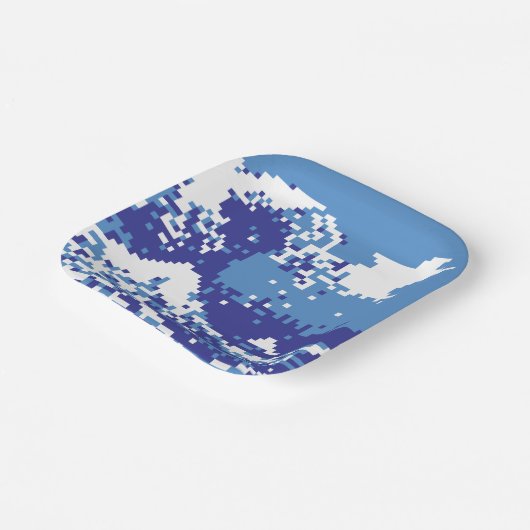 Assiettes En Carton Pixel Tsunami bleu 8 bits Pixel Art (Angulaire)