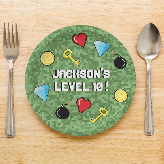 Assiettes En Carton Pixels Arcade Niveau supérieur Anniversaire de enf