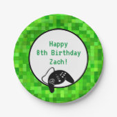 Assiettes En Carton Pixels de jeu vert | Fête d'anniversaire personnal (Devant)