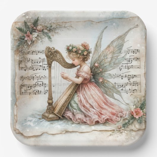 Assiettes En Carton Pixie Fairy Jouer une harpe (Recto)