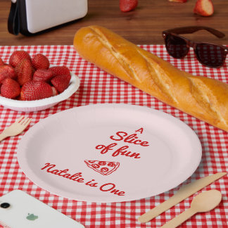 Assiettes En Carton Pizza 1ère Main Écrite Tiré Slice Of Fun Anniversa