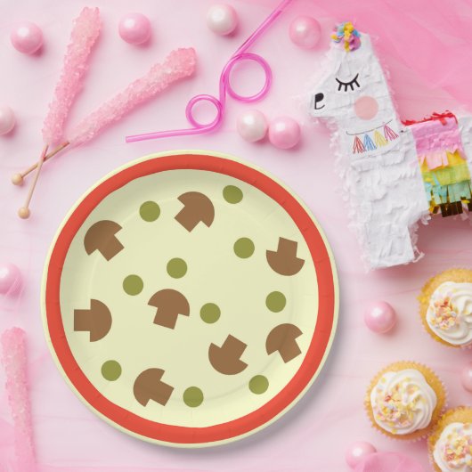 Assiettes En Carton Pizza aux champignons Olives Sauce tomate au froma (Fête)