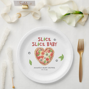 Assiettes En Carton pizza cœur aquarelle baby shower 