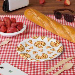 Assiettes En Carton Pizza et tranches de cool motif sur blanc