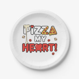 Assiettes En Carton Pizza Mignonne Mon Cœur Jeu de Mots Drôle pour les