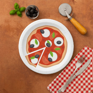 Assiettes En Carton Pizza Mozzarella aux Tomates et Basilic