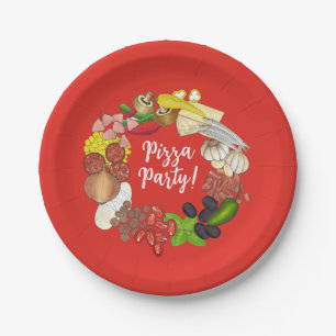 Assiettes En Carton Pizza Party Topings Italien Food Pizzeria Pie