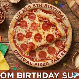 Assiettes En Carton Pizza pepperoni personnalisée 5ème anniversaire-Pe