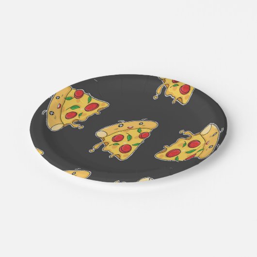 Assiettes En Carton Pizza tranches de nourriture caractère motif (Angle)