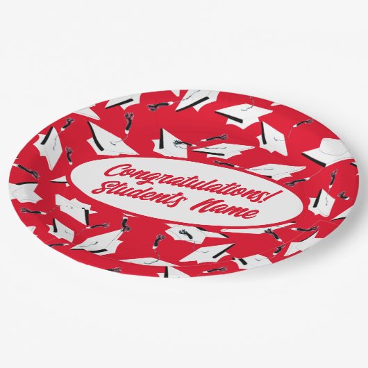 Assiettes En Carton Plafonds de graduation Rouge et blanc Parti person (Angle)