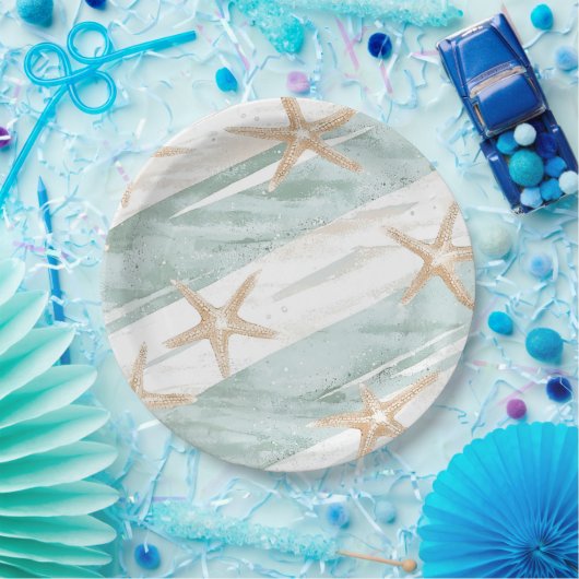 Assiettes En Carton Plage Aqua Mint Starfish Stripes Mariage (Fête)