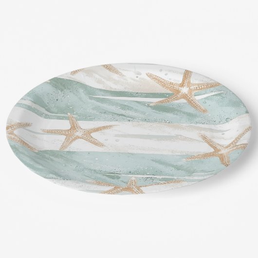 Assiettes En Carton Plage Aqua Mint Starfish Stripes Mariage (Angle)