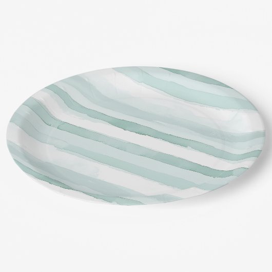 Assiettes En Carton Plage Aqua Mint Stripes Anniversaire (Angle)