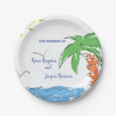 Assiettes En Carton Plage au trésor personnalisée avec palmier (Devant)