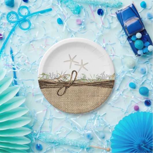 Assiettes En Carton Plage côtière rustique Starfish Burlap & Greenery (Fête)