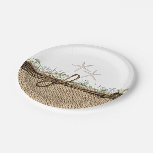 Assiettes En Carton Plage côtière rustique Starfish Burlap & Greenery (Angle)