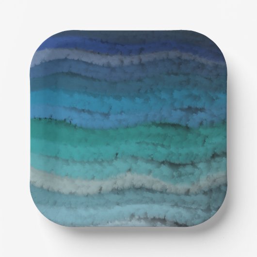 Assiettes En Carton Plage Côtière Vagues salées sur Noir (Recto)