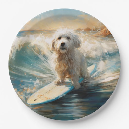Assiettes En Carton Plage de Coton De Tulear Peinture de surf