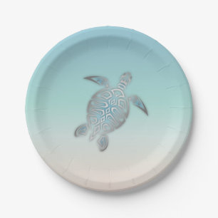 Assiettes En Carton Plage de la tortue marine en argent Style côte mar