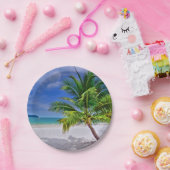 Assiettes En Carton Plage de l'île tropicale de Palm Tree (Fête)