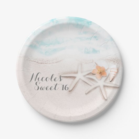 Assiettes En Carton Plage de sable blanc Starfish Blue Ocean Custom Pa (Devant)