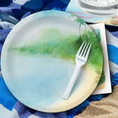 Assiettes En Carton Plage d'été tropicale aquarelle Ocean Bay