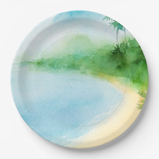 Assiettes En Carton Plage d'été tropicale aquarelle Ocean Bay (Devant)