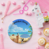 Assiettes En Carton Plage d'été tropicale ensoleillée scène monogrammé (Fête)