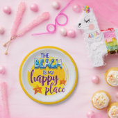 Assiettes En Carton Plage Est Heureux Lieu Citation Lumineux Jaune Sol (Fête)