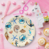 Assiettes En Carton Plage Et Vie De Mer Motif À Thème (Fête)
