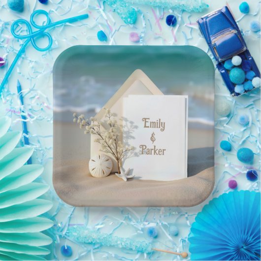 Assiettes En Carton Plage Invitation Dans Le Sable Avec Starfish (Fête)