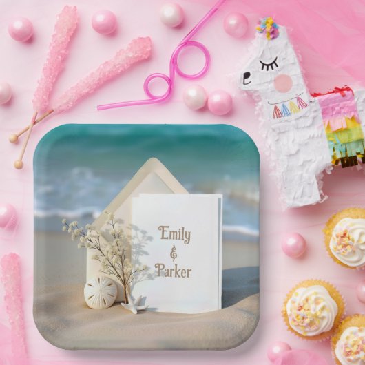 Assiettes En Carton Plage Invitation Dans Le Sable Avec Starfish (Fête)