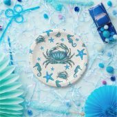 Assiettes En Carton Plage moderne Crabe bleu Starfish Sehorse Party (Fête)