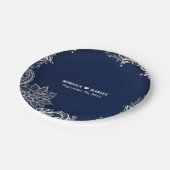 Assiettes En Carton plage nautique blanc dentelle marine bleu mariage (Angle)