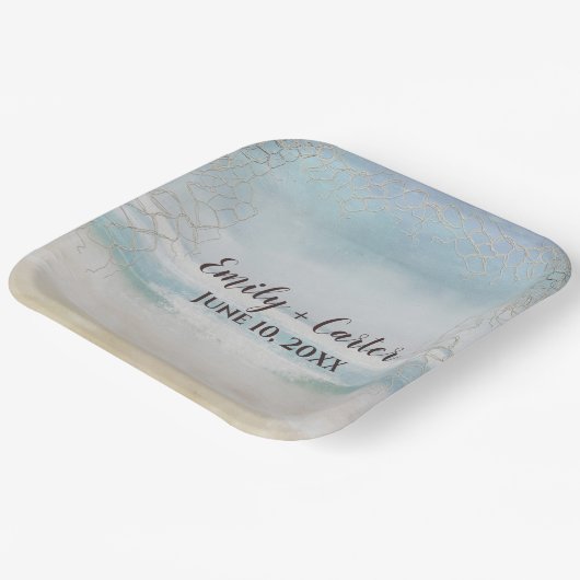 Assiettes En Carton Plage Ocean mariage Avec Net (Angulaire)